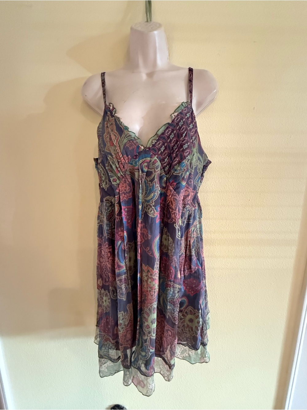 Johnny Was Floral Paisley Silk Mini Dress - Purple, Green, Blue size XL